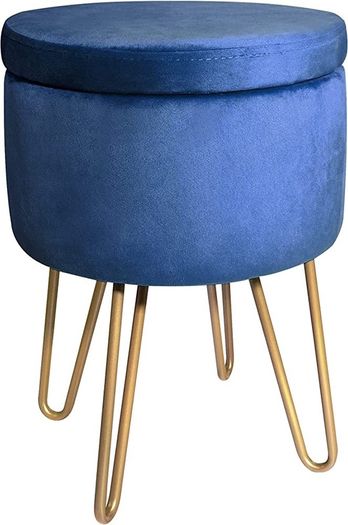 Velvet Dressing Table Stool, Round Vanity Stool with Storange, Bedroom Ottoman Stool with Metal Legs for Home Living Room Fitting Room Bedroom MULTIPLE COLOURS AVAILABLE (FREE POSTAGE)