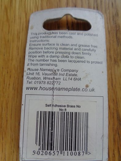 Self Adhesive Brass Numbers x 2 for Sale