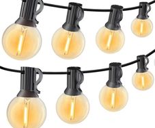 Outdoor Festoon Lights Mains Powered 5.5M/18FT, Waterproof LED String Lights with 11 G40 Plastic Bulbs, Connectable Warm Light Patio String Lights for Garden, Porch, Christmas Party (FREE POSTAGE)
