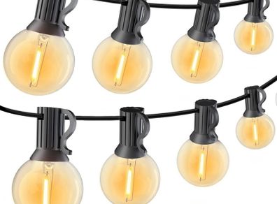 Outdoor Festoon Lights Mains Powered 5.5M/18FT, Waterproof LED String Lights with 11 G40 Plastic Bulbs, Connectable Warm Light Patio String Lights for Garden, Porch, Christmas Party (FREE POSTAGE)