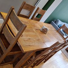 Solid wood oak extending dining table with matching chairs