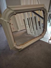 Over mantle grey rectangle mirror with gold trim