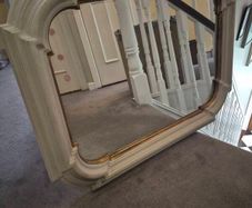 Over mantle grey rectangle mirror with gold trim