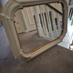 Over mantle grey rectangle mirror with gold trim