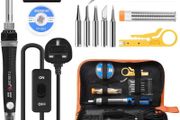 Soldering Iron Kit, Tabiger 60W Welding Tools with Adjustable Temp 200-450C and ON/Off Switch, 5 Soldering Tips, Desoldering Pump, Solder Wire, Wire Stripper Cutter, Stand, Tool Case