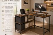 L-shaped desk with 2 drawers vintage brown