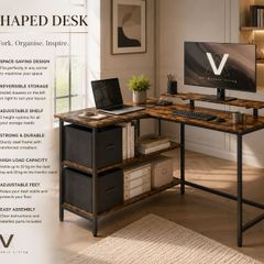 L-shaped desk with 2 drawers vintage brown