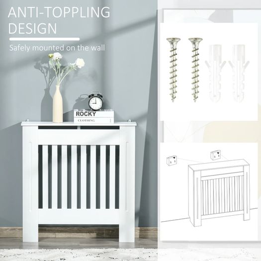 Freestanding Radiator Cover, Vertical Slatted MDF Slim Protective Cabinet Shelving for Radiator, 78L x 19W x 81H
