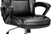 Executive Office Chair, PU Leather Ergonomic Desk Chair, Black High Back, Thick Padded Cushion, Heavy Duty, Height Adjustable, Soft Arms, Reinforced, Comfortable Business Computer Chairs