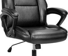 Executive Office Chair, PU Leather Ergonomic Desk Chair, Black High Back, Thick Padded Cushion, Heavy Duty, Height Adjustable, Soft Arms, Reinforced, Comfortable Business Computer Chairs
