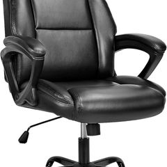 Executive Office Chair, PU Leather Ergonomic Desk Chair, Black High Back, Thick Padded Cushion, Heavy Duty, Height Adjustable, Soft Arms, Reinforced, Comfortable Business Computer Chairs