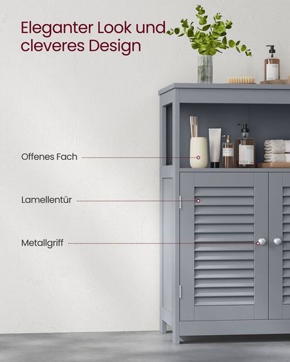 Bathroom cabinet with double door Bathroom cabinet with open compartment  white or grey