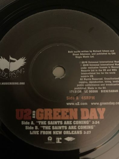 U2 GREEN DAY The Saints Are Coming 7 inch Vinyl UK 2006 Limited NUMBERED Edition