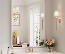 55 x 75cm Rectangle Mirror, Rectangular Hanging Wall Mirror - Home Decorative Wall Mounted Vanity Mirror for Bathroom, Dressing Room & Living Room, White