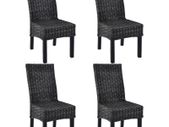 Dining Chairs 4 pcs Black Kubu Rattan and Mango Wood