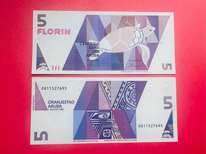 ARUBA  5. FLORIN. 1990  Pick. 6.  ( Uncirculated )