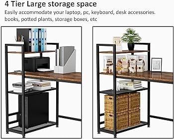 NEW SALE | Computer Desk, Computer Desk with Bookshelf, Study Computer Laptop Table with 4 Tier DIY Storage Shelves Writing Table for Home Office Bedroom,140x60x110cm