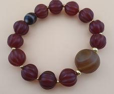 Vintage Melon Shape Carnelian Agate With Monglian Natural Eye Agate Bracelet