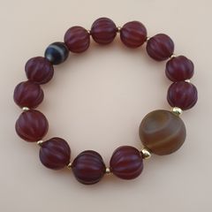 Vintage Melon Shape Carnelian Agate With Monglian Natural Eye Agate Bracelet