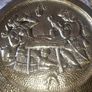 Beautiful Large Old Hanging Hammered Brass Wall Charger Embossed with a 17th Century Tavern Scene, Image 2