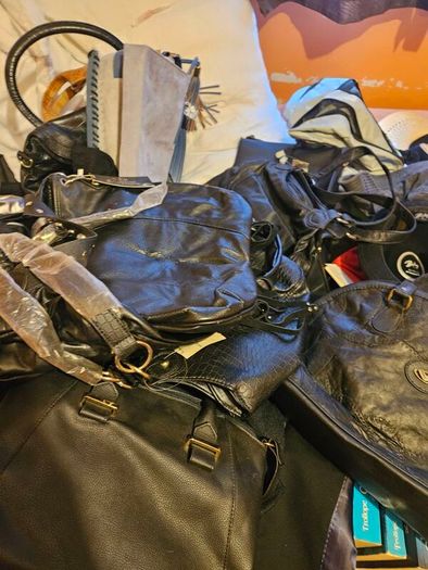 Large Job Lot of Ladies and Mens Clothes Shoes Hats Bags Handbags