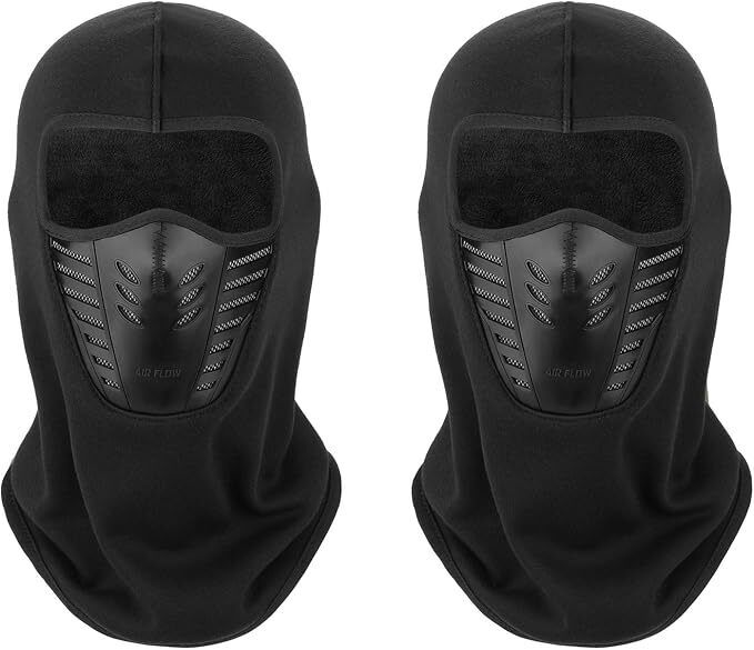 2x Warm Balaclava Full Face Mask Cover with Breathable Mesh Silicone Panel, Winter Fleece Neck Warmer Wind Proof, Fit Helmet Hat for Adults - Elastic Size Universal