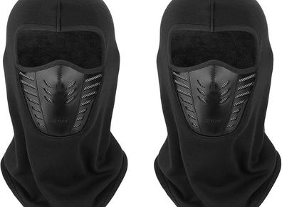 2x Warm Balaclava Full Face Mask Cover with Breathable Mesh Silicone Panel, Winter Fleece Neck Warmer Wind Proof, Fit Helmet Hat for Adults - Elastic Size Universal