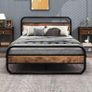 Double Bed Metal Platform Bed Frame with Wood Headboard Image 9