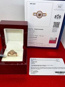 Diamond 9K (375) Yellow Gold SGL Certified Natural Champagne and White Diamond Ring