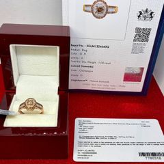 Diamond 9K (375) Yellow Gold SGL Certified Natural Champagne and White Diamond Ring