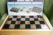 Vintage Magnetic travel set chess, checkers and backgammon game, from the 70s