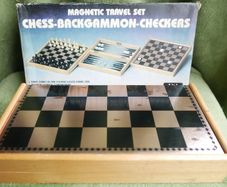 Vintage Magnetic travel set chess, checkers and backgammon game, from the 70s