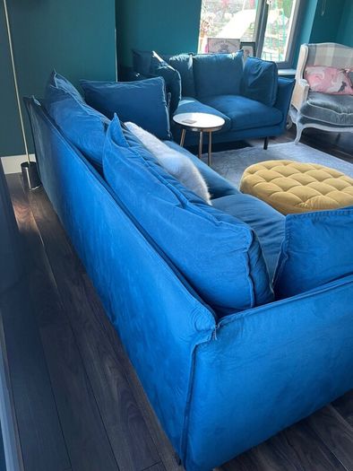 3+2 Seater navy blue Velvet Sofa Suite + footstool