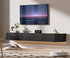 Floating TV Stand Unit with RGB LED Light 160CM Wall Mounted TV Cabinet with Upgraded Storage & Rounded Edges, Modern TV Media Console for 55-65 Inch TVs