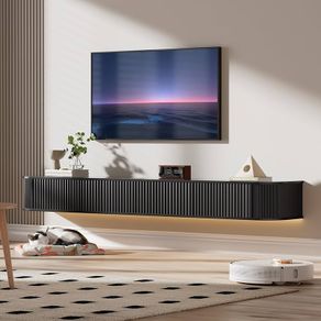 Floating TV Stand Unit with RGB LED Light 160CM Wall Mounted TV Cabinet with Upgraded Storage & Rounded Edges, Modern TV Media Console for 55-65 Inch TVs
