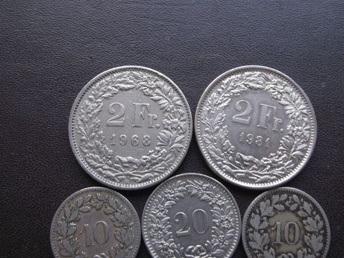 A Lot of 9 coins from Switzerland (1883-1981)