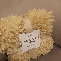 Cream faux fur throw x 2