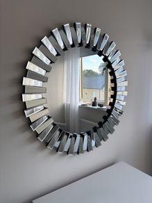 : Round Sunburst Starburst Wall Mirror - Smoked Grey Silver - 80cm