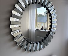 : Round Sunburst Starburst Wall Mirror - Smoked Grey Silver - 80cm