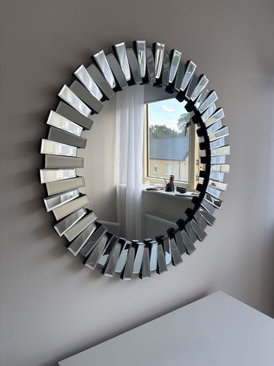 : Round Sunburst Starburst Wall Mirror - Smoked Grey Silver - 80cm