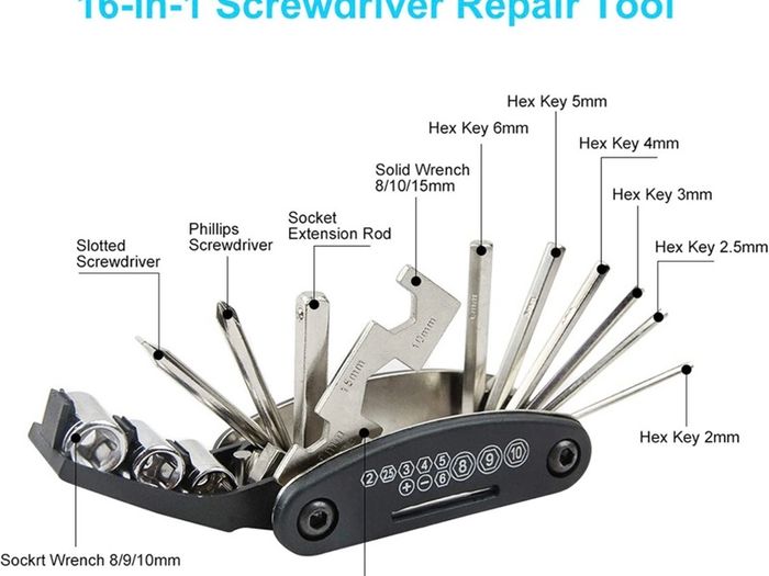Bike Repair Kit, Bike Tire Repair Tool Kit Contains 16-in-1 Tool, 120Psi Mini Bicycle Pump, Bicycle Tire Patch Kit