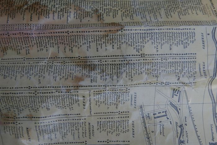 Antique DUBLIN. Map of Dublin & Suburbs with 22 vignettes of Dublin landmarks. Published by Edward Heffernan, 1st June, 1868, 12 Charleville Road, Rathmines. 28" x 22,5". Linen backed. Frayed at edges
