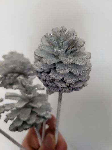 Decorative cones on sticks - white and silver 5pcs NEW