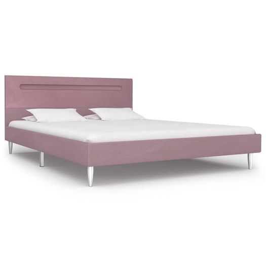 Bed Frame with LED Pink Fabric 135x190 cm