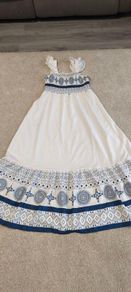 Blue & White Mediterranean Tile Print Maxi Dress
