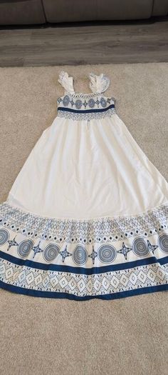 Blue & White Mediterranean Tile Print Maxi Dress