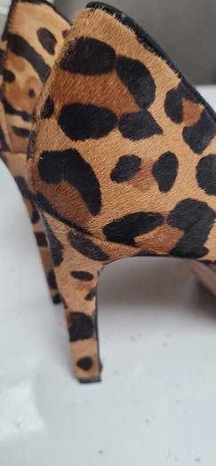 KAREN MILLEN Ella Leather Leopard Print High Heels Sz 7 (Fit 7-7.5UK) - Rrp 175 (New)