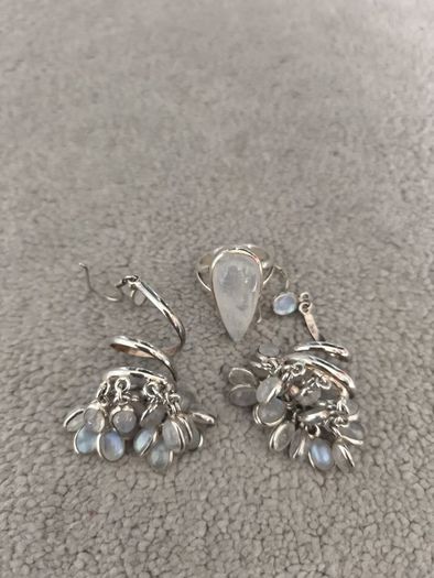 Sterling silver moonstone ring and earrings set