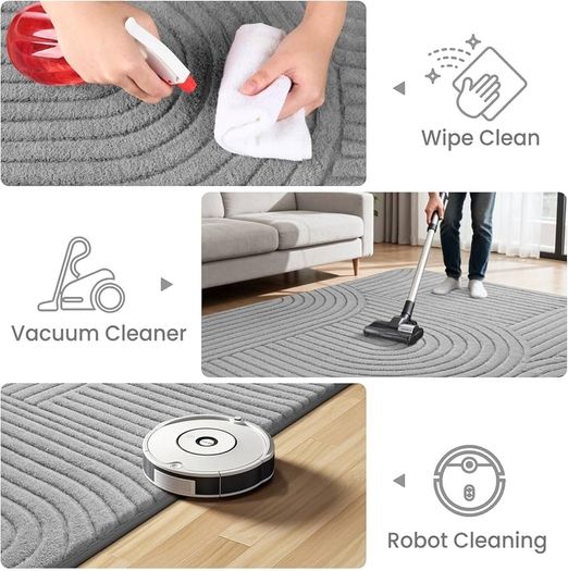Rugs Living Room 140x200cm, Light Grey Soft Shaggy Rug for Bedroom, 3D Geometric Modern Short Pile Carpet, Extra Large Washable Anti Slip Area Rugs for Living Room Kids Room, Non Shedding