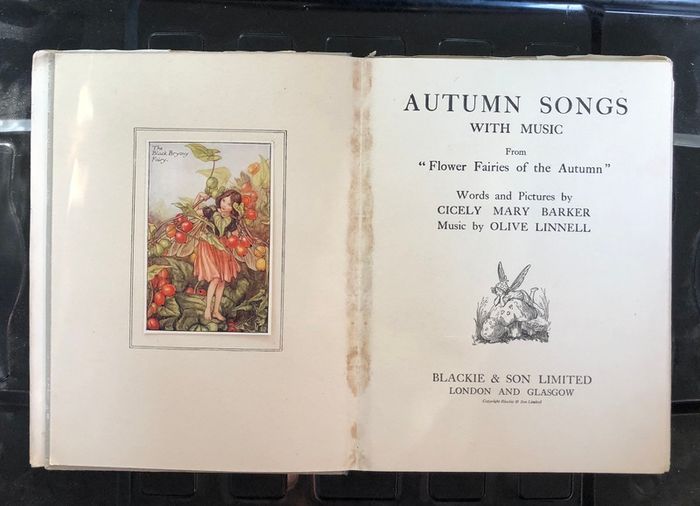 Antique Book Autumn Songs with Music from "Flower Fairies of the Autumn"